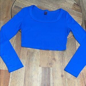 3/$15 - Royal Blue Ribbed Scoop Neck Long Sleeve Crop Top